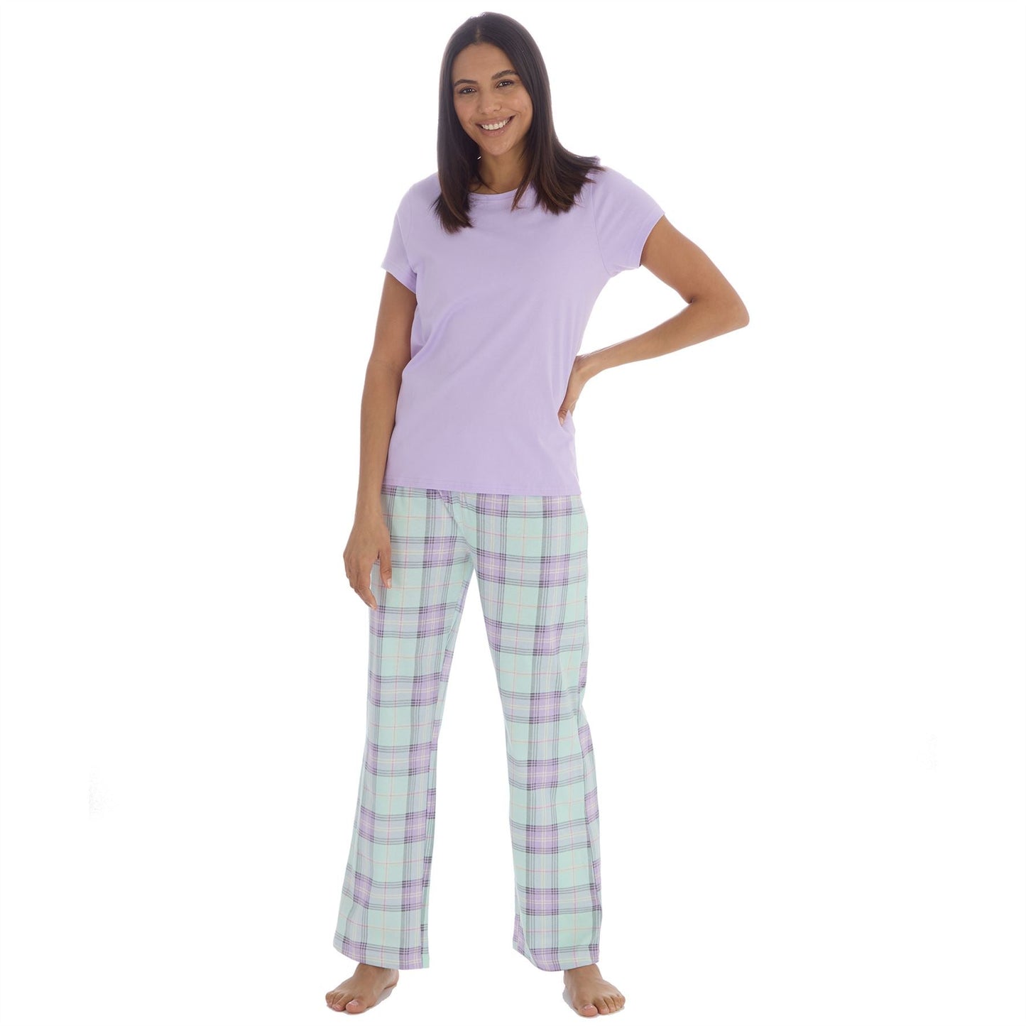 Forever Dreaming Womens T Shirt and Check Pants Pyjamas - Lilac Forever Dreaming