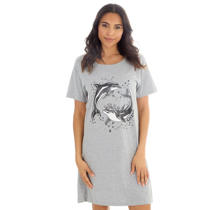 Forever Dreaming Dolphins 'As Free As The Ocean' Womens Nightdress - Grey