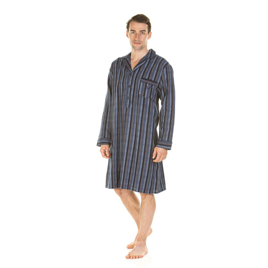Haigman Mens Brushed Cotton Nightshirt - Blue Stripe Haigman
