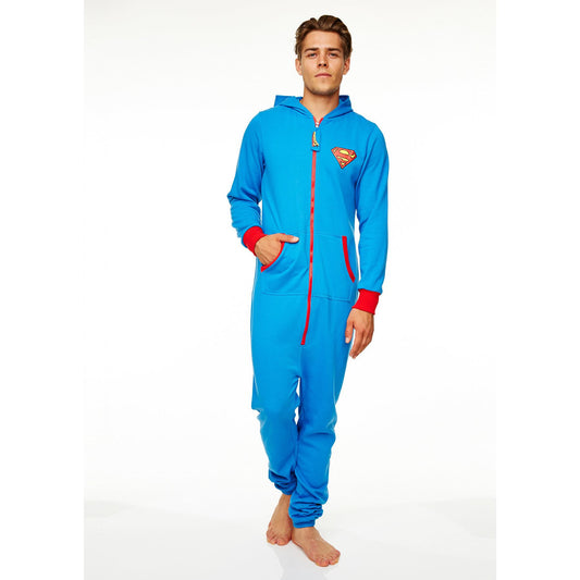 Mens Superman Polycotton Onesie - Blue