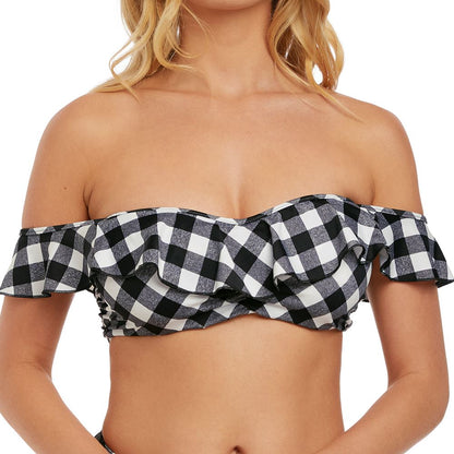 Freya Totally Check Bardot Multiway Bikini Top - Monochrome