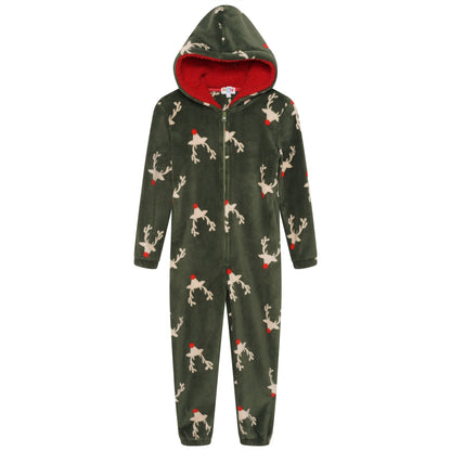 Nifty Kids Reindeer Fleece Onesie - Green
