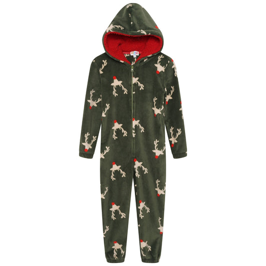 Nifty Kids Reindeer Fleece Onesie - Green