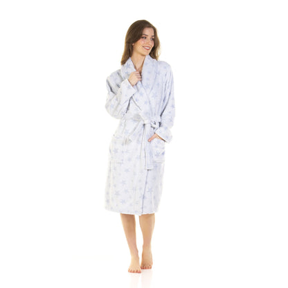 La Marquise Womens Supersoft Fleece Robe - Blue Stars