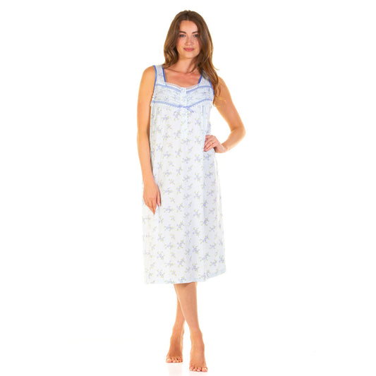 La Marquise Sleeveless Jersey Floral Nightdress - Blue
