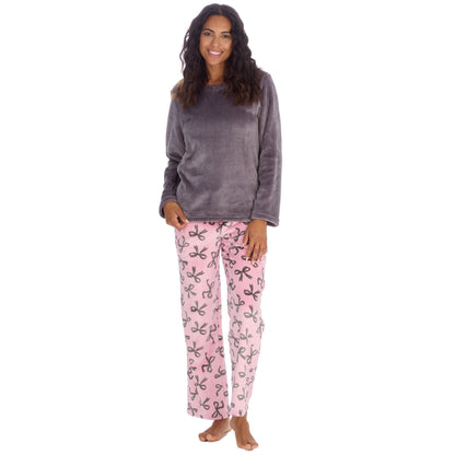 Forever Dreaming Womens Fleece Pyjamas - Pink/Silver Bows