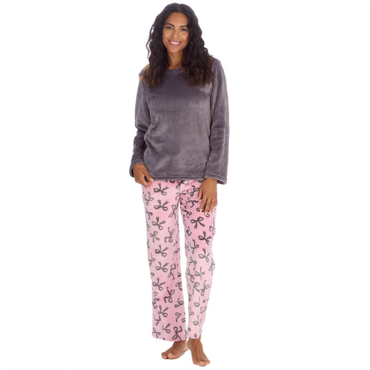 Forever Dreaming Womens Fleece Pyjamas - Pink/Silver Bows