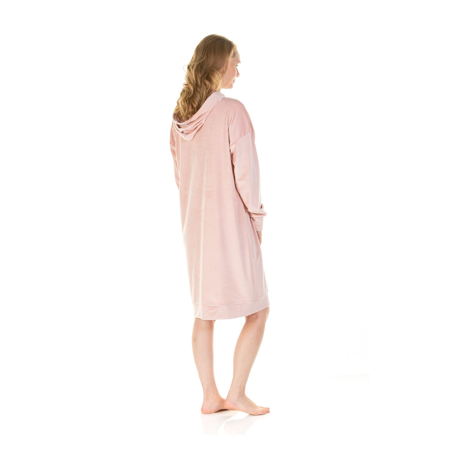 La Marquise Womens Velour Lounge Long Sleeve Hooded Nightdress - Pink