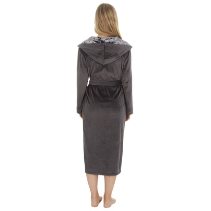 Forever Dreaming Womens Plush Velour Contrast Robe - Charcoal