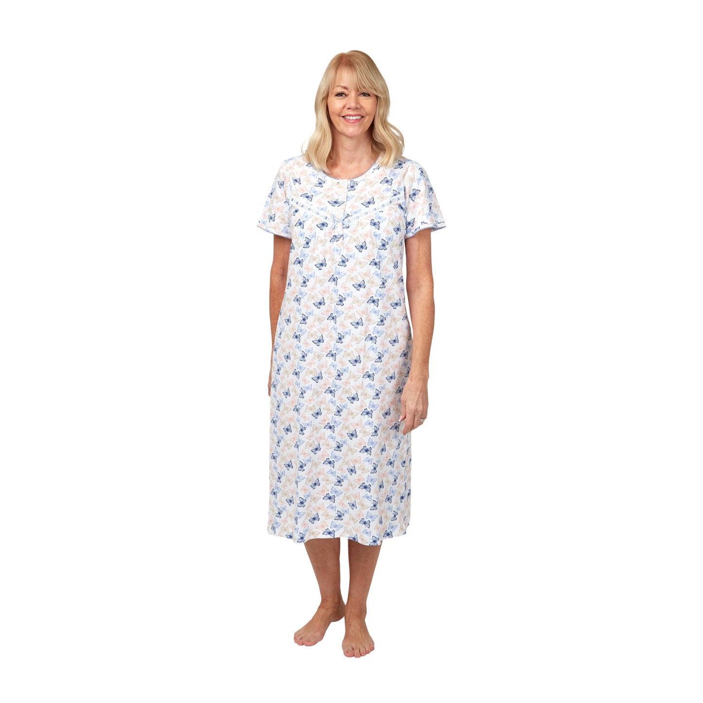 Marlon Butterfly Print Short Sleeve Nightdress - Blue
