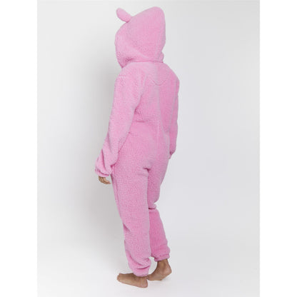 Loungeable Womens Sherpa Fleece Teddy Bear Onesie - Hot Pink