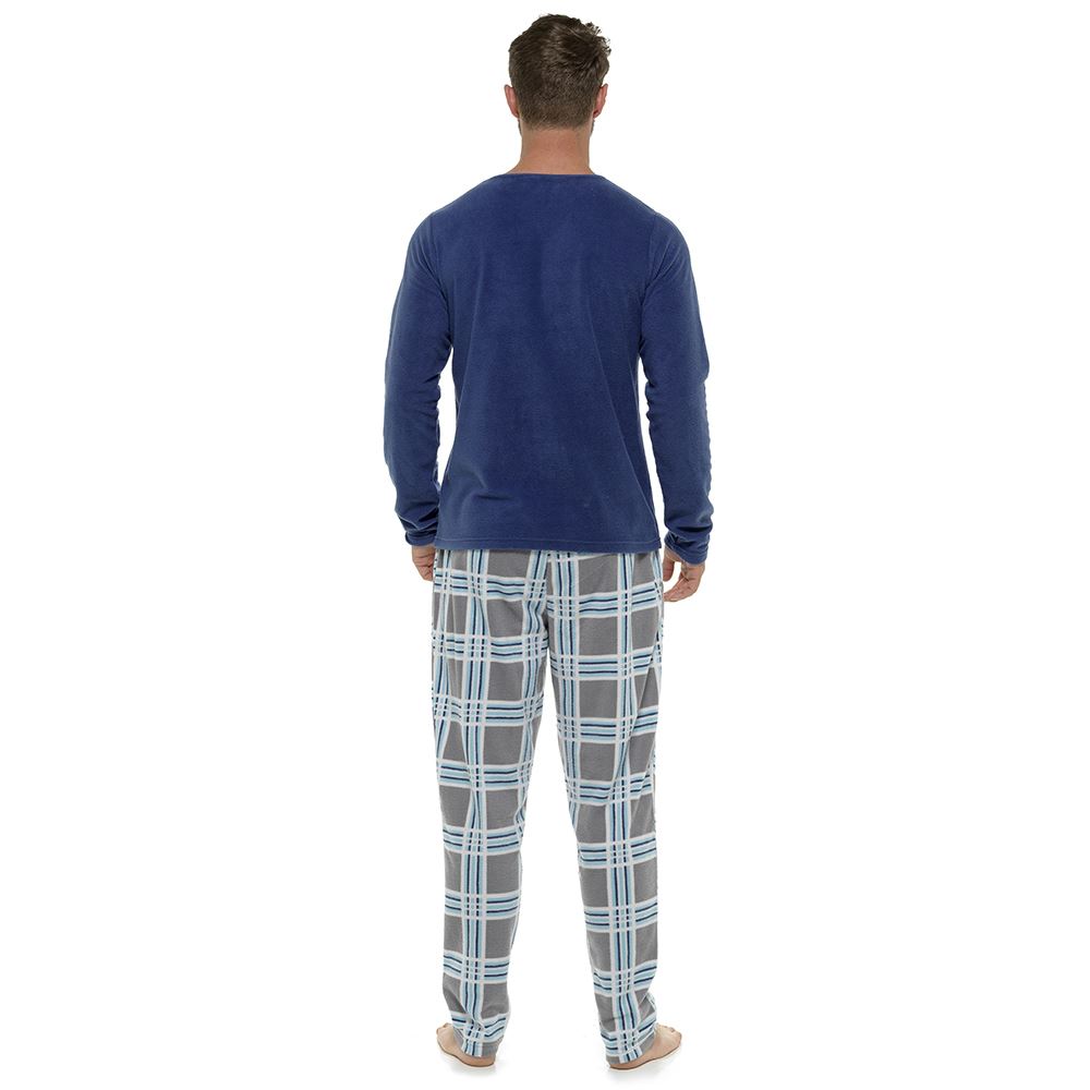Foxbury Mens Check Fleece Pyjamas - Navy/Grey