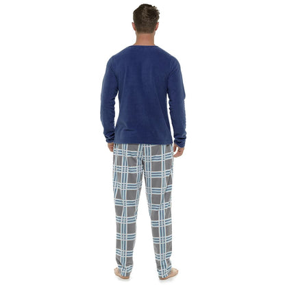 Foxbury Mens Check Fleece Pyjamas - Navy/Grey
