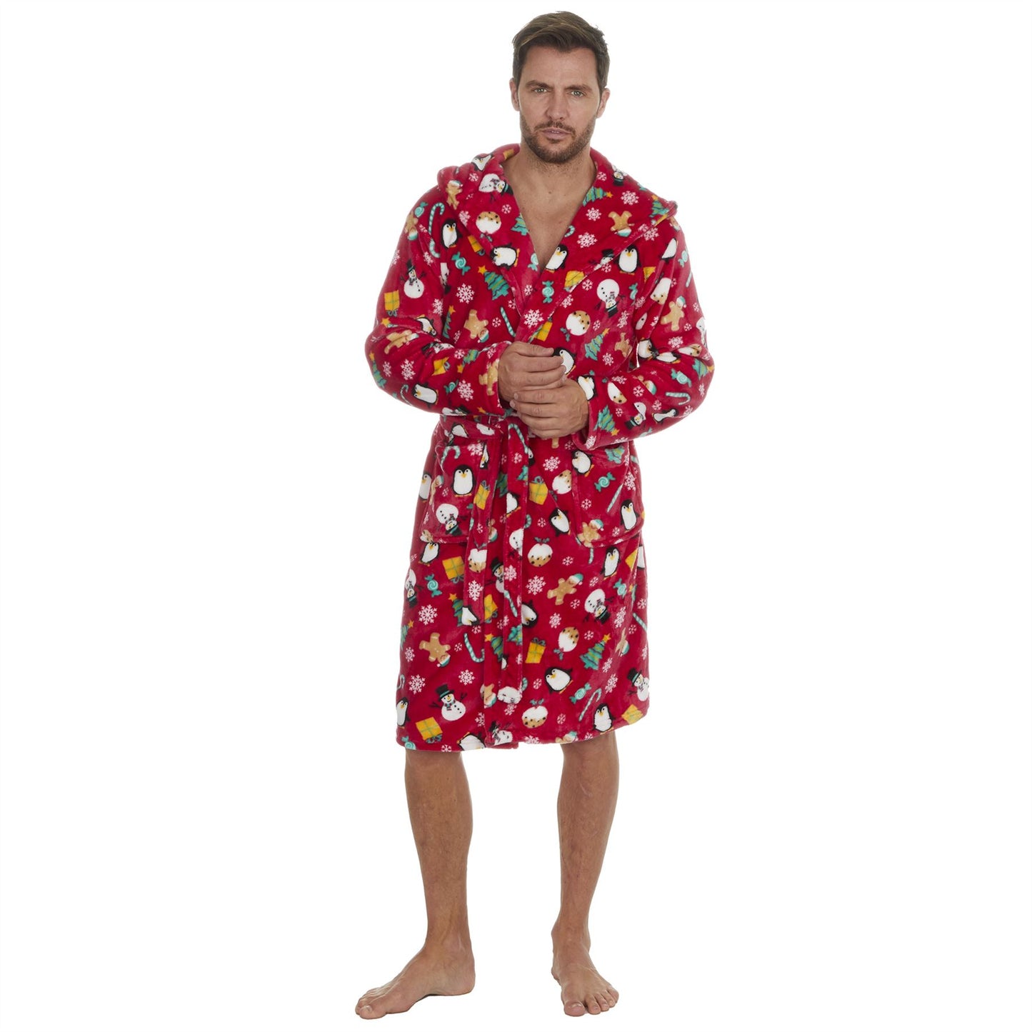 Slumber Party Unisex Christmas Print Flannel Fleece Robe - Red