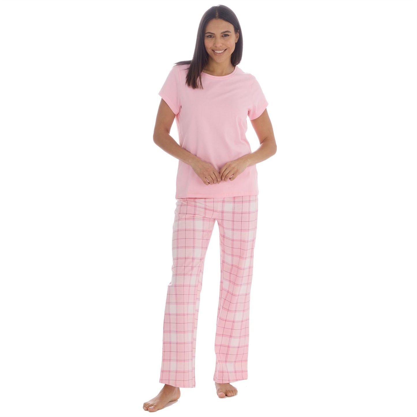 Forever Dreaming Womens T Shirt and Check Pants Pyjamas - Pink Forever Dreaming