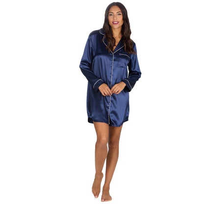 Slumber Party Womens Satin Nightshirt - Navy