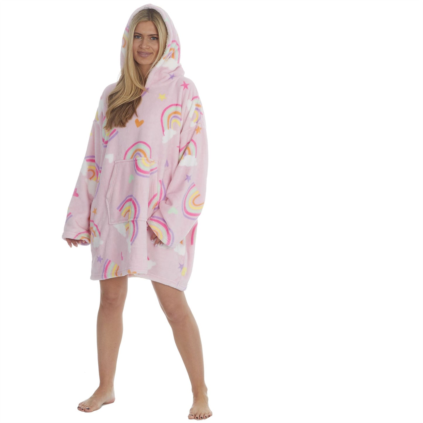 Forever Dreaming Womens Oversized Fleece Hoodie - Pink Rainbow