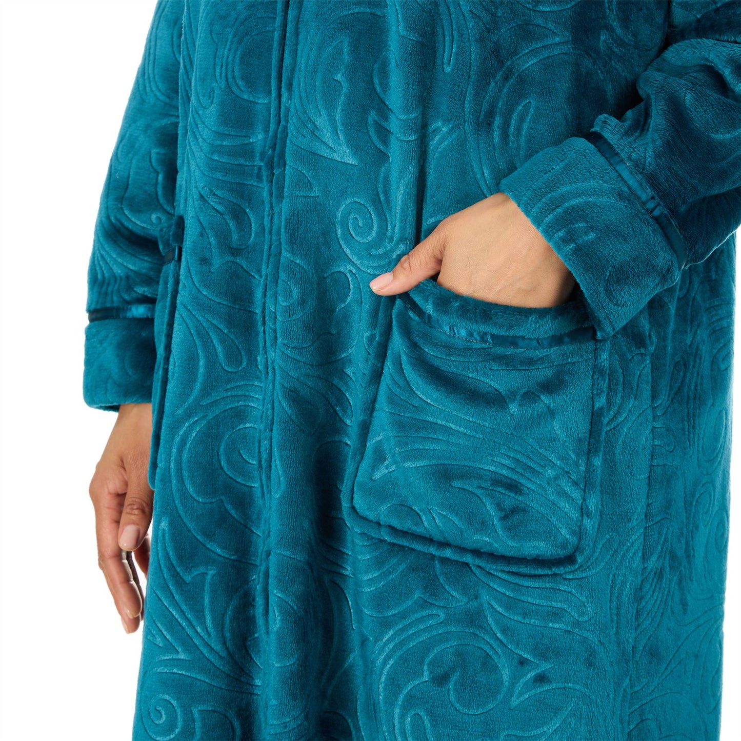 Countess Christie Womens Embossed Fleece Zip Robe - Teal