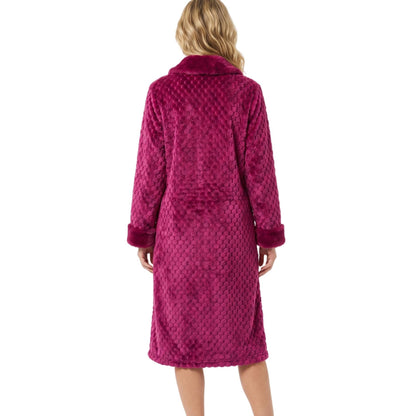 Marlon Womens Jacquard Puff Fleece Zip Robe - Burgundy Marlon