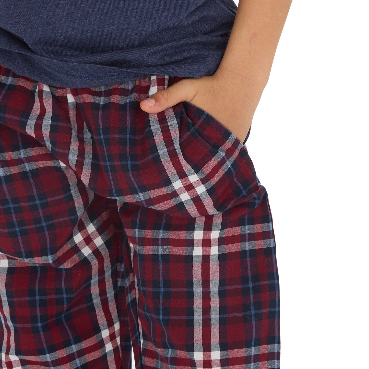 Cargo Bay Kids Top and Woven Check Bottoms - Denim/Burgundy