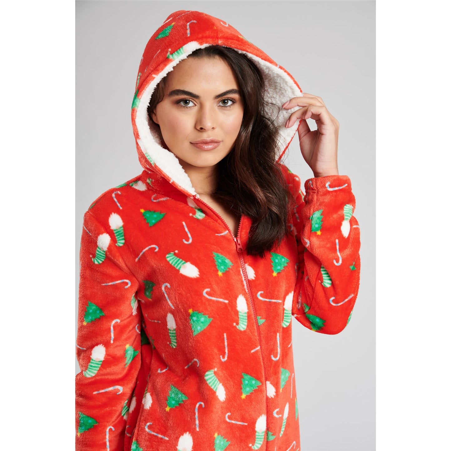 Loungeable Womens Christmas Print Fleece Onesie - Red