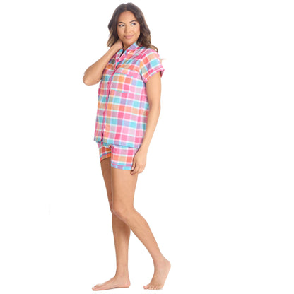 Forever Dreaming Womens Yarn Dyed Woven Check Short Pyjamas - Mint