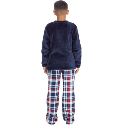 Cargo Bay Kids Fleece Pyjamas - Navy/Burgundy Check