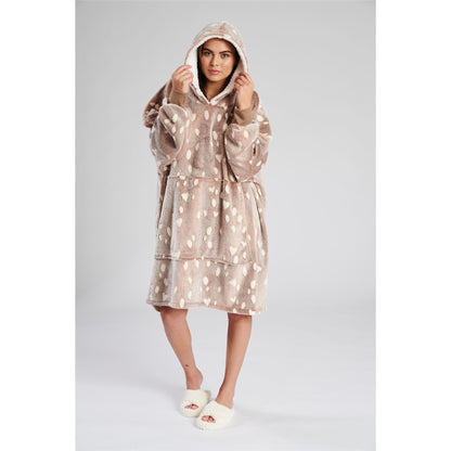 Loungeable Womens Animal Print Fleece Poncho - Taupe