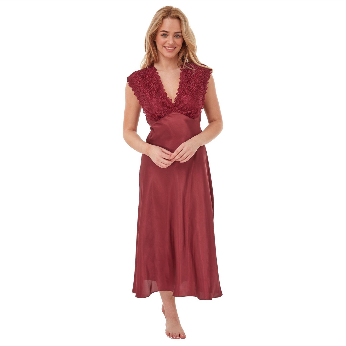 Indigo Sky Womens Long Satin Nightdress - Ruby