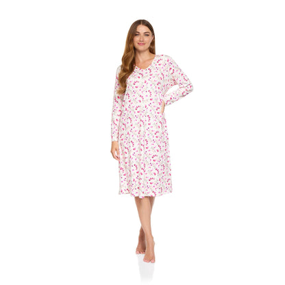 La Marquise Womens 'Berried Treasure' Long Sleeve Jersey Nightdress - Ivory La Marquise