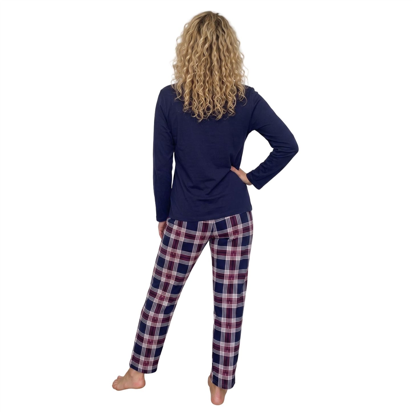 Indigo Sky Womens Check Jersey Pyjamas - Navy Indigo Sky