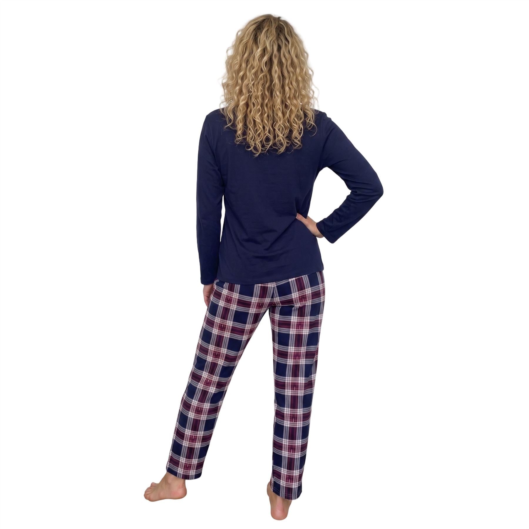 Indigo Sky Womens Check Jersey Pyjamas - Navy Indigo Sky
