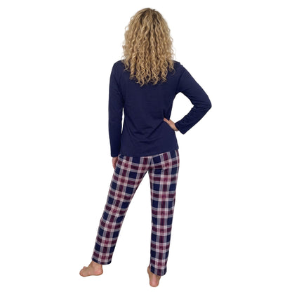 Indigo Sky Womens Check Jersey Pyjamas - Navy Indigo Sky