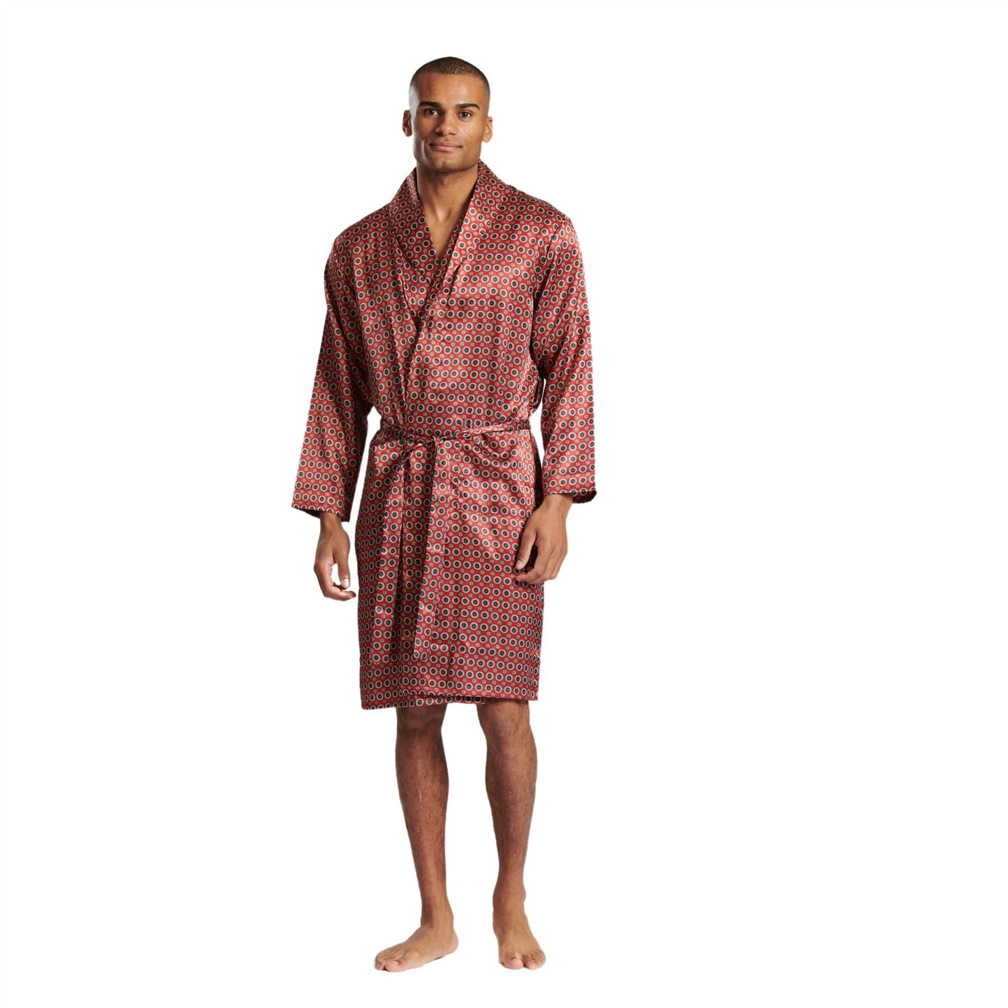 Loungeable Mens Patterned Satin Robe - Burgundy