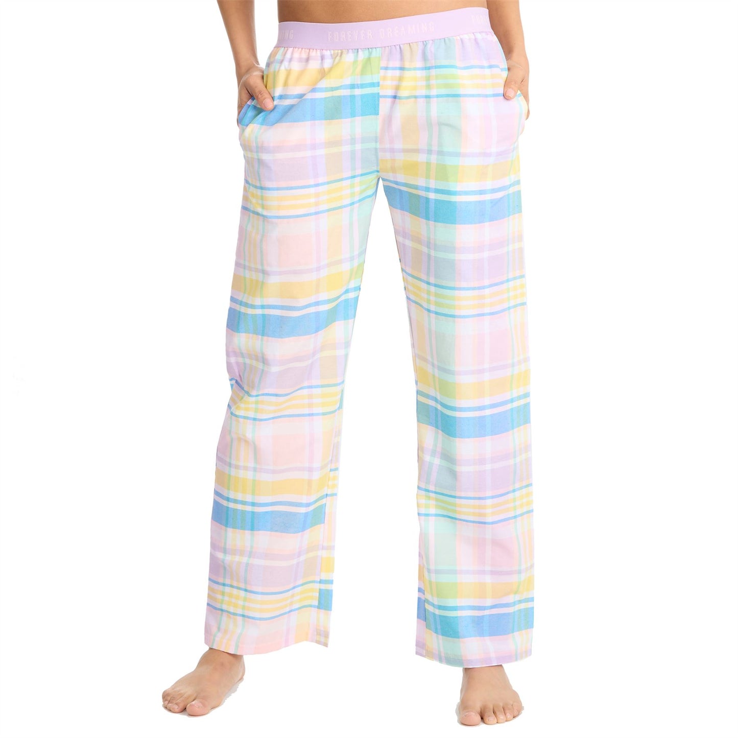 Forever Dreaming Womens Woven Check Lounge Pants - Pink
