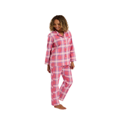 Indigo Sky Womens Check Print Brushed Cotton Pyjamas - Pink
