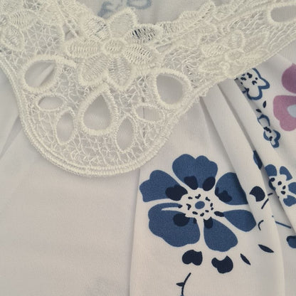 Fine Woman Womens Floral Lace Applique Nightdress - White/Purple Fine Woman
