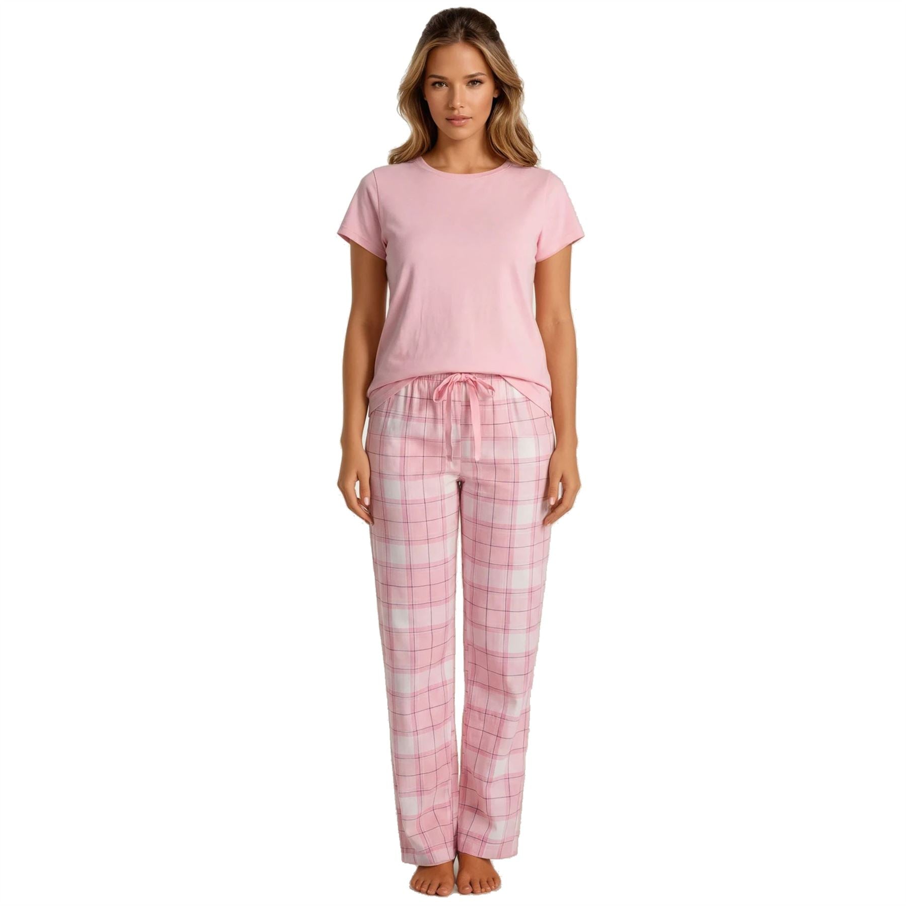 Forever Dreaming Womens T Shirt and Check Pants Pyjamas - Pink Forever Dreaming