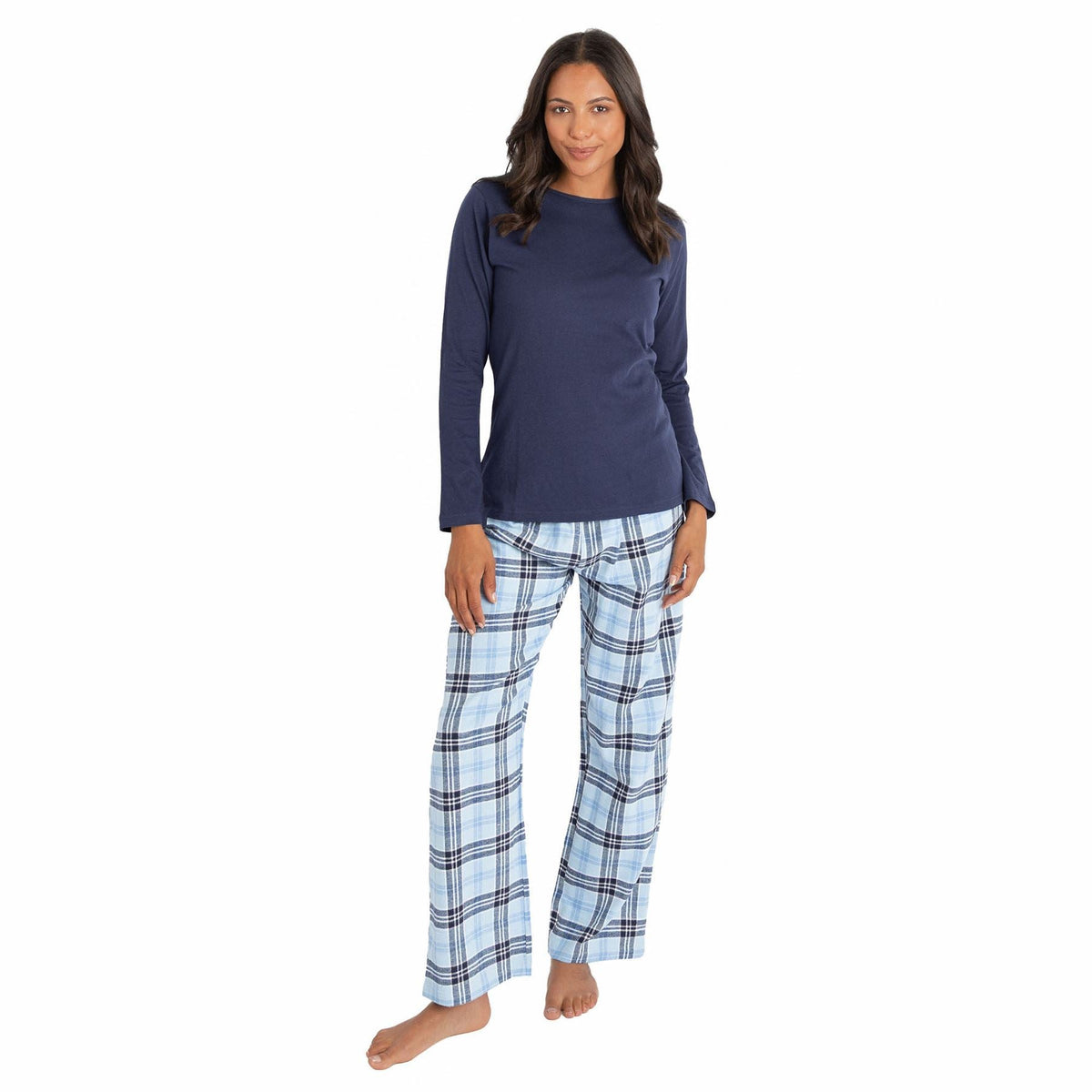 Momentii Womens Jersey/Flannel Pyjama Set - Blue Check Momentii