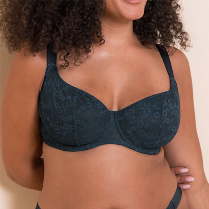 Curvy Kate All Night Lace Scooped Multiway Balcony Bra - Denim Blue Curvy Kate