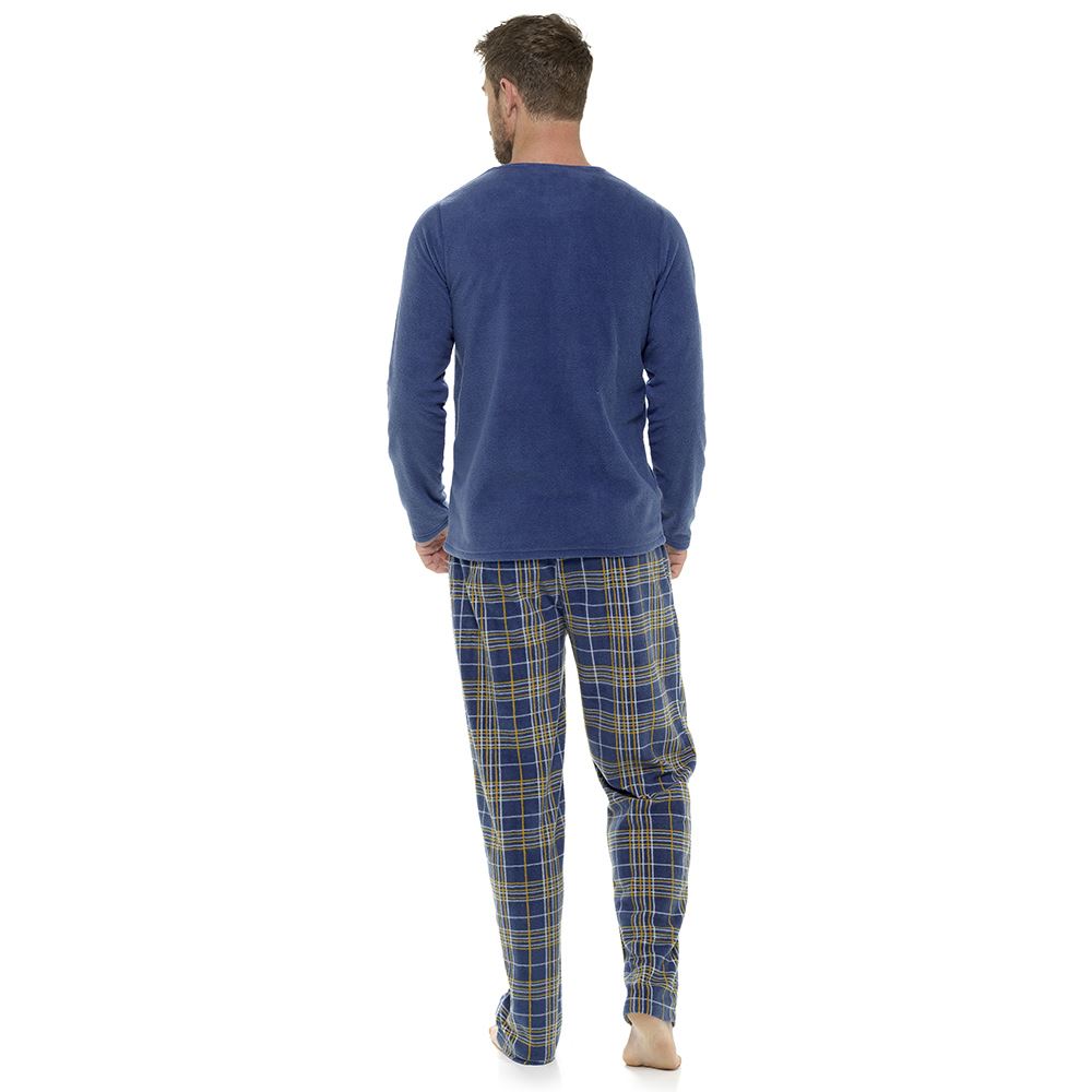 Foxbury Mens Check Fleece Pyjamas - Navy