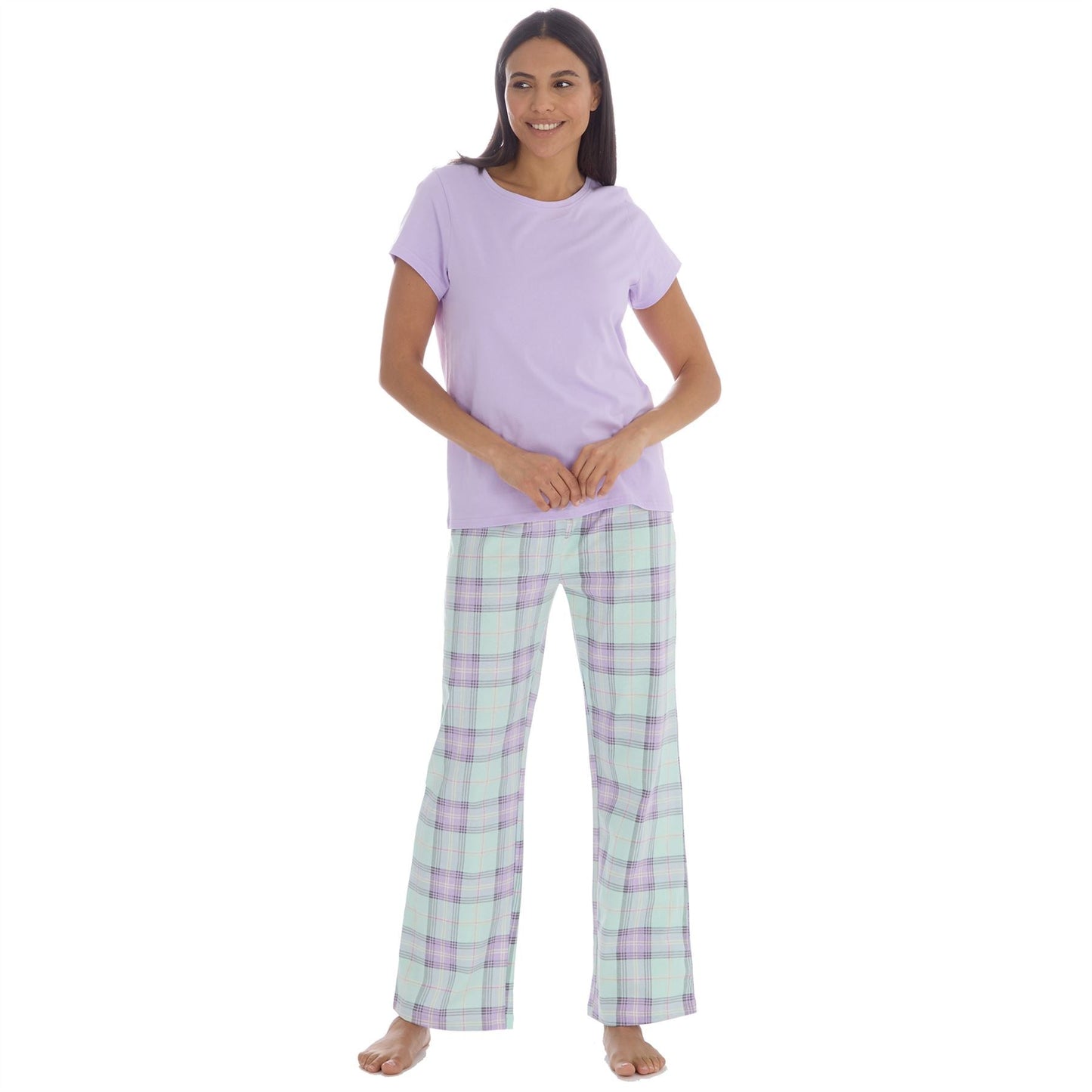 Forever Dreaming Womens T Shirt and Check Pants Pyjamas - Lilac Forever Dreaming