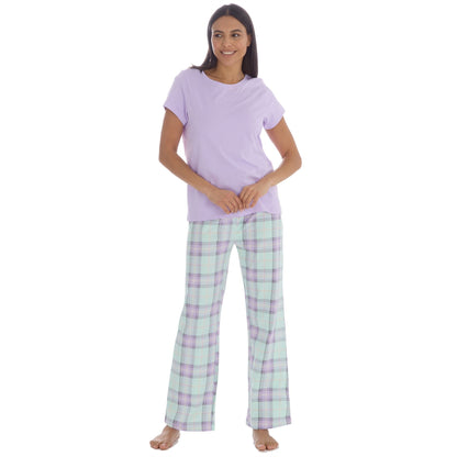 Forever Dreaming Womens T Shirt and Check Pants Pyjamas - Lilac Forever Dreaming