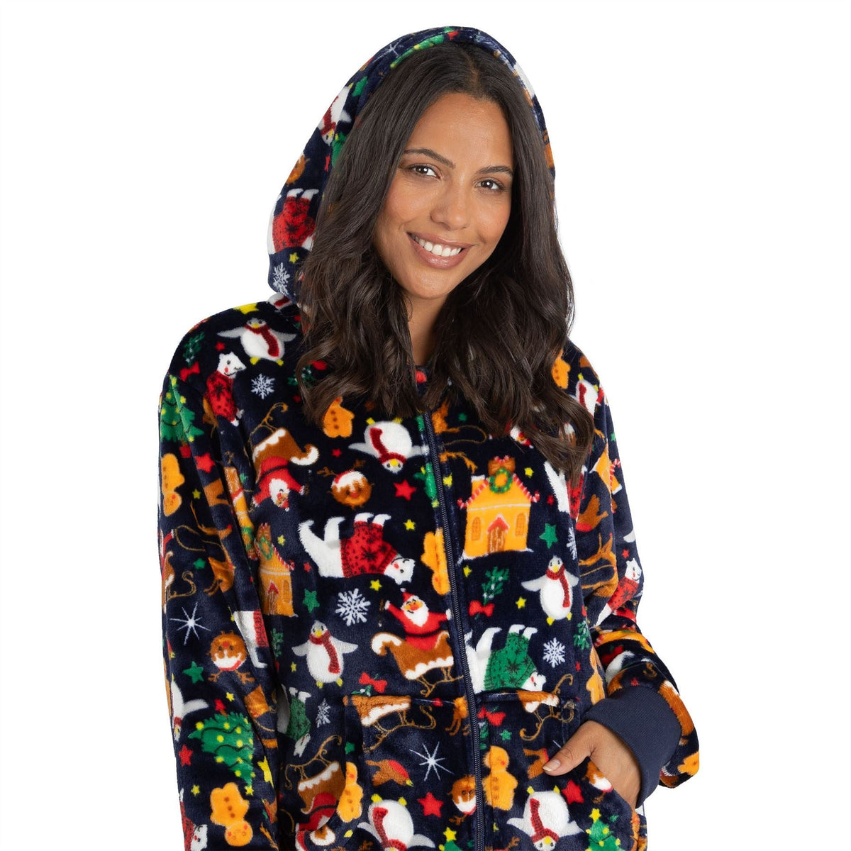 Huggable Hoodie Unisex Adult Christmas Fleece Onesie - Navy Huggable Hoodie