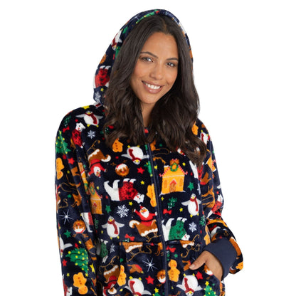 Huggable Hoodie Unisex Adult Christmas Fleece Onesie - Navy Huggable Hoodie