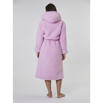 Loungeable Chunky Sherpa Hooded Midi Robe - Pink