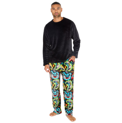 Cargo Bay Mens Fleece Pyjamas - Black/Gamer Print