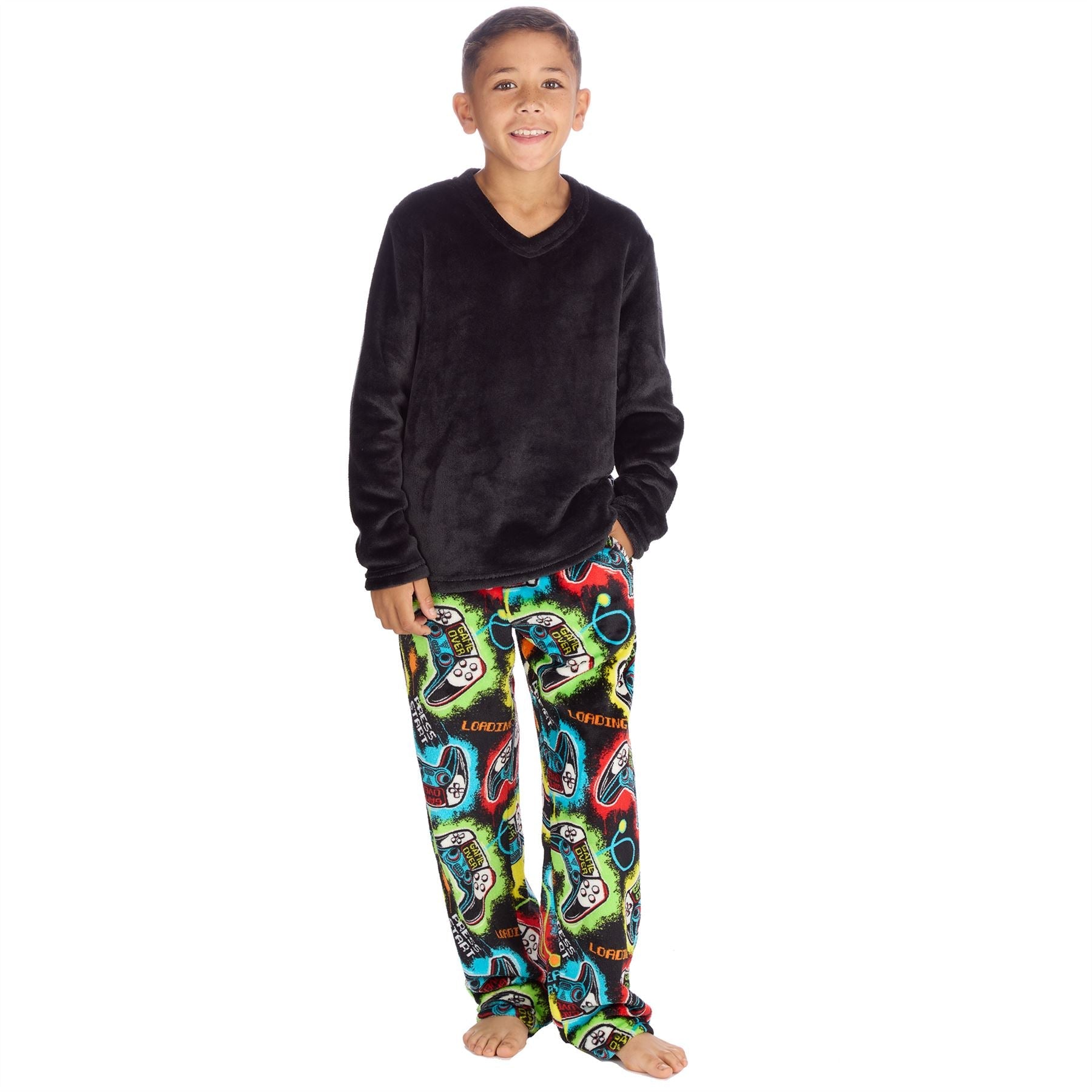 Cargo Bay Kids Fleece Pyjamas - Black/Gamer Cargo Bay