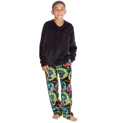 Cargo Bay Kids Fleece Pyjamas - Black/Gamer Cargo Bay