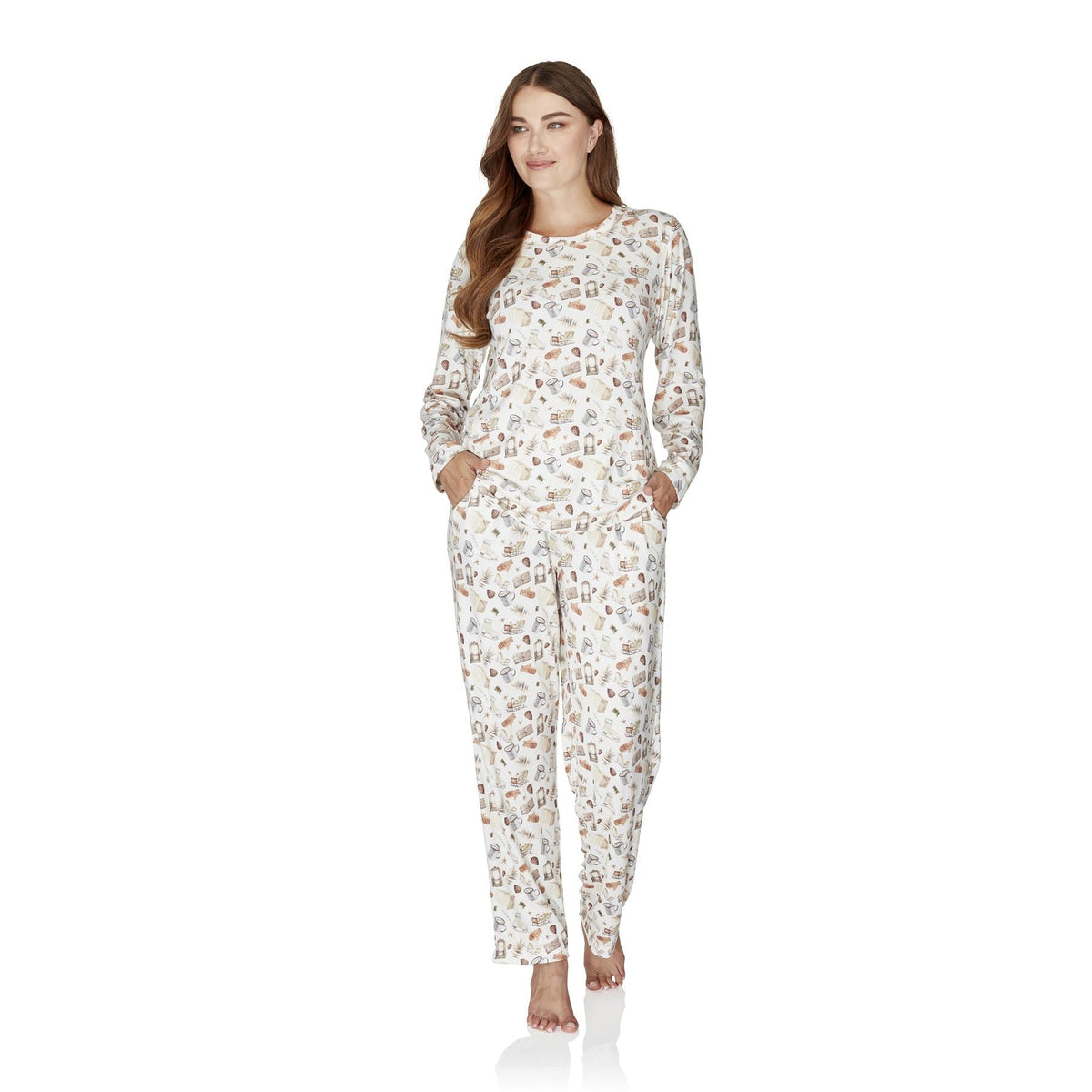 Wysteria Lane Womens Jersey Knit Long Sleeve Pyjamas - Ivory Wysteria Lane